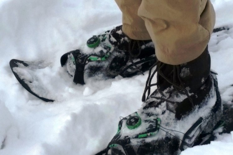 close up of Tubbs Flex RDG snowshoes in the snow