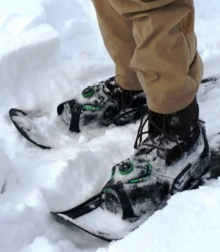 close up of Tubbs Flex RDG snowshoes in the snow