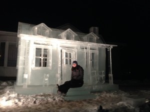 Sitting on the porch of the Ice Sculpture House