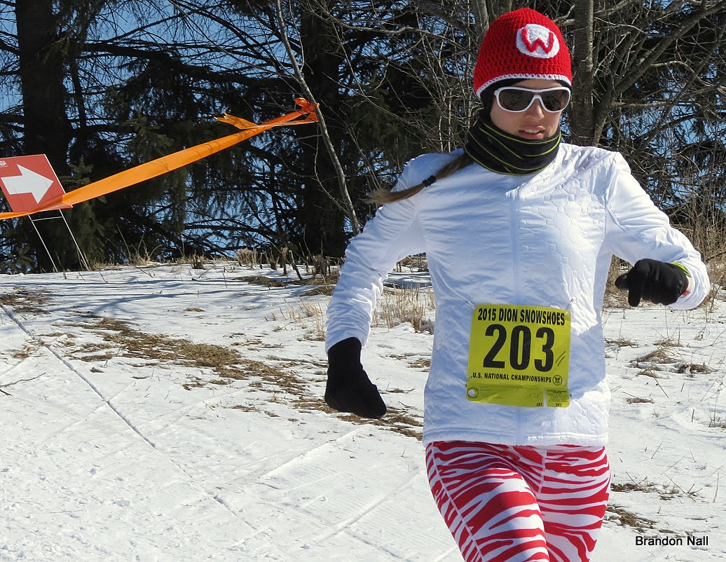 Keri Berling, McFarland, WI, competing at the Eau Claire 2015 Dion Snowshoes National USSSA Championships