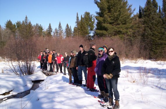 group of students in snowshoeing course