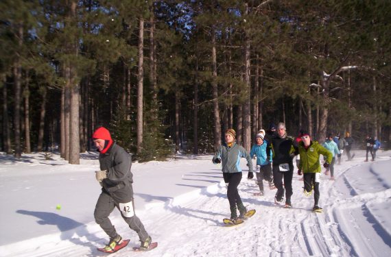 snowshoe racers on the trail at Treehaven Tromp