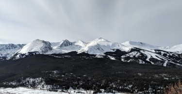 bright, cloudy sky with mountain in background, Breckenridge CO