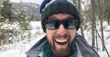 close up of man very excited for the snow