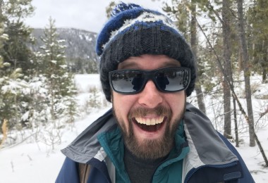 close up of man very excited for the snow