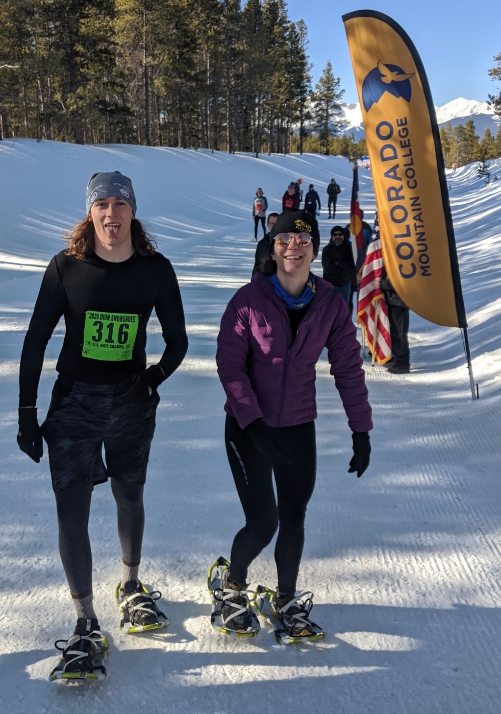two racers in snowshoes at 2020 USSSA national championships