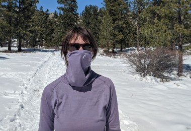 wearing the Ridge Merino Women's Aspect High Neck Top