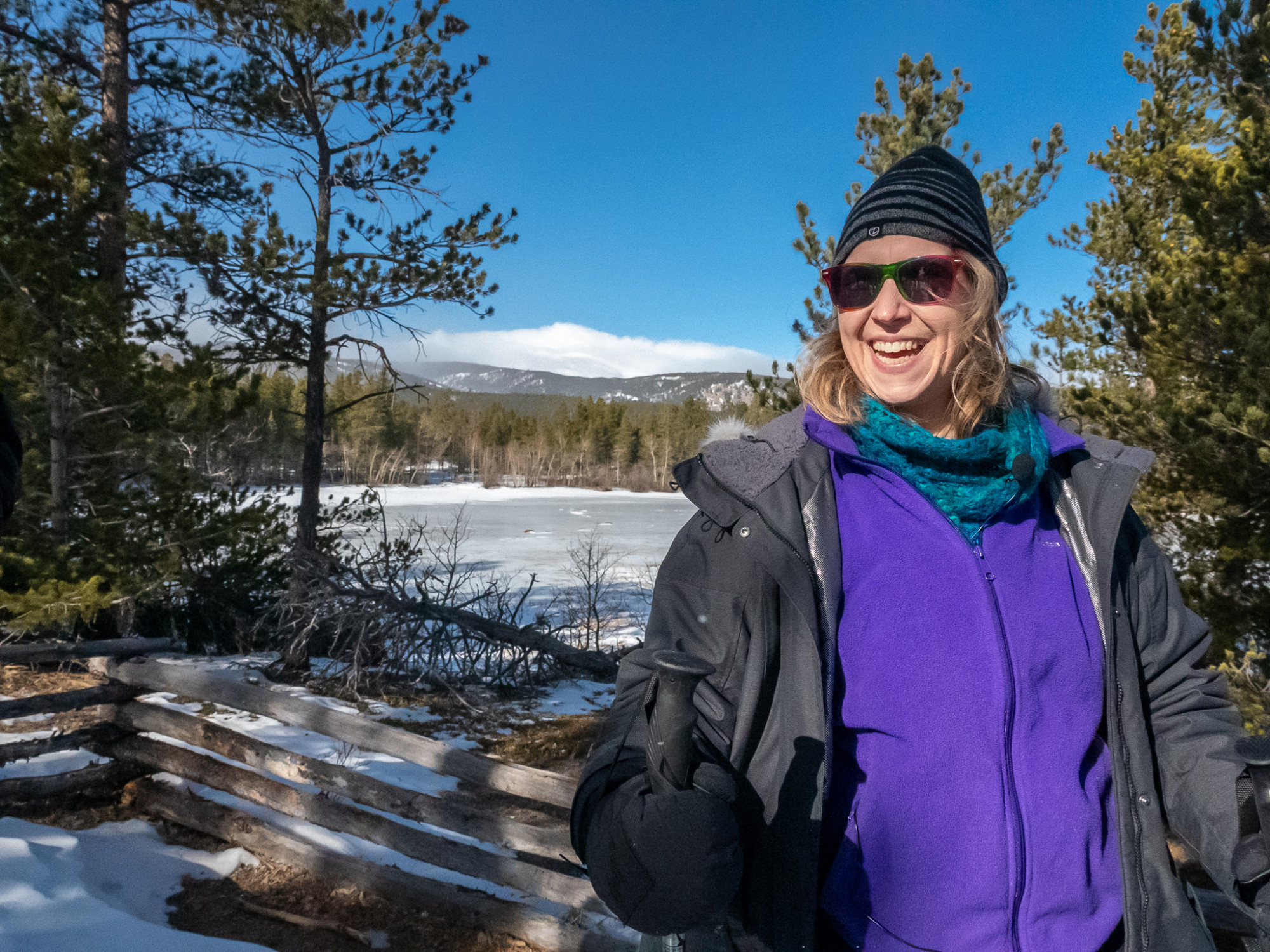 participant smiling after size-inclusive snowshoeing outing