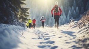 snowshoers running on trail