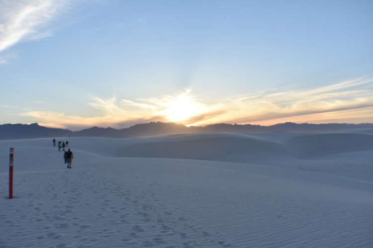 sand trail with hikers at sunset in WSNP