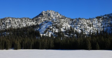 Anthony Lakes snowshoeing: Black Lake with Van Patten Peak in background