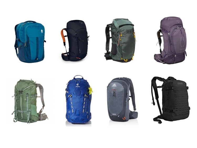 product photo mash up: eight backpacks