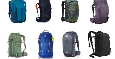 product photo mash up: eight backpacks