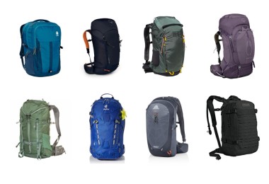 product photo mash up: eight backpacks