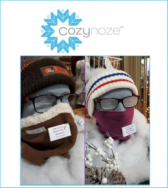 winter face mask: Cozy Noze logo and examples of styles