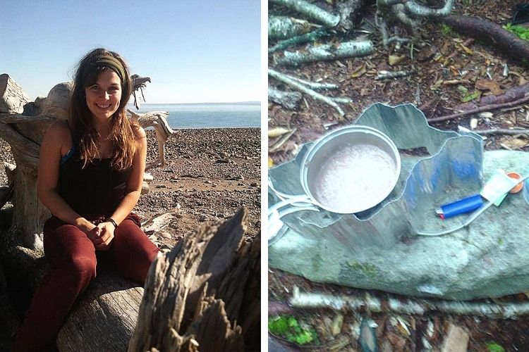 camping in maritime provinces: side by side L: solo backpacker Kate Trecartin R: camping stove
