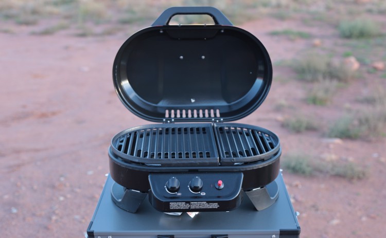 Coleman RoadTripper 225 grill sitting open outdoors