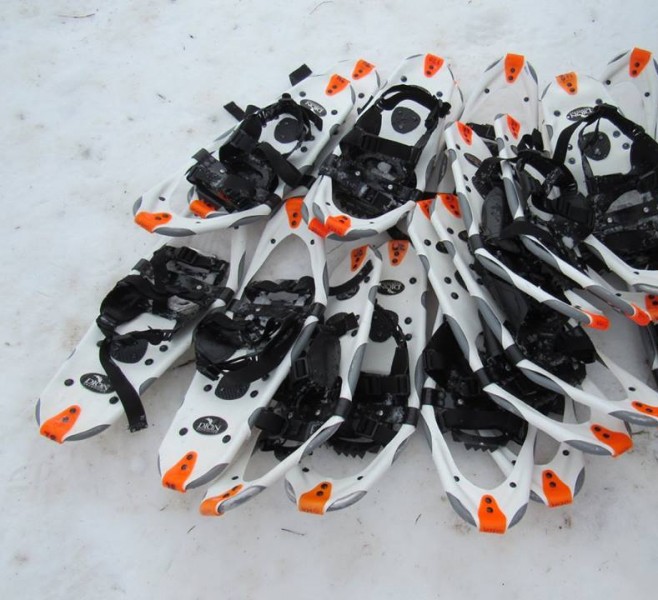 Dion snowshoes in stack
