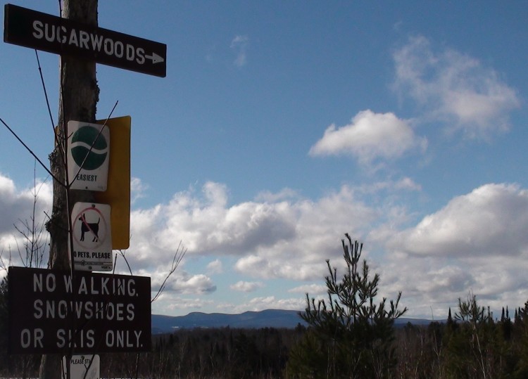 sign to the Sugarwoods in East Burke Vermont