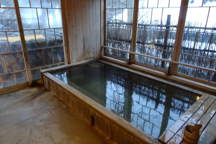 indoor bath at Rankeisou Inn in Sanjo, Japan