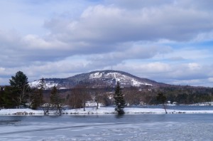 Blue Hill Mountain rises from Blue Hill Harbor on Maine's Down East coast.