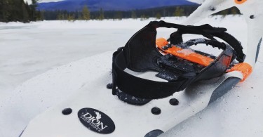 close up of Dion Snowshoe with mountains in background