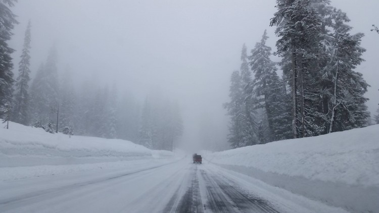 cloudy conditions on road to Crater Lake National Park