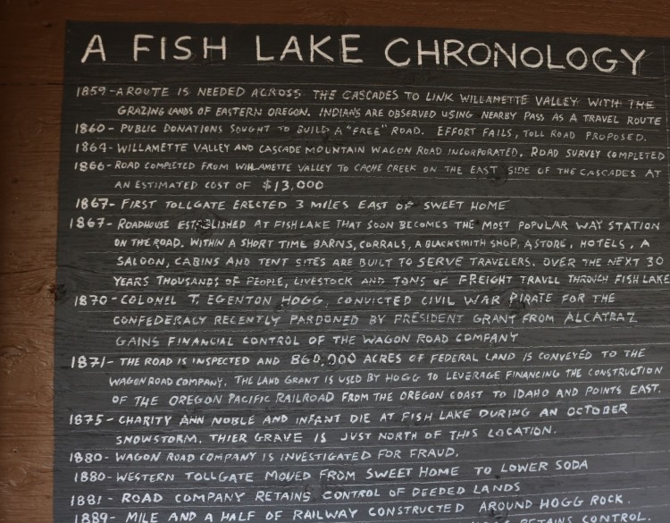 portion of history board at Fish Lake Remount Depot in central Oregon