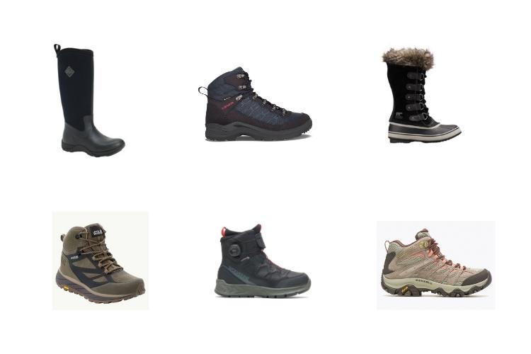 footwear compilation: six boots on white background