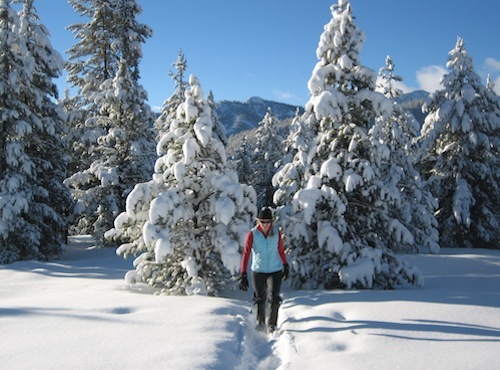 snowshoer at Galena Lodge