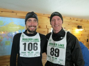 Hartmark (L) and Kelly Mortensen combine for a snowshoe racing duo