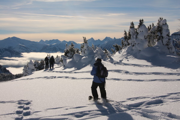 Snowshoeing on top of the world at Sunshine Meadows