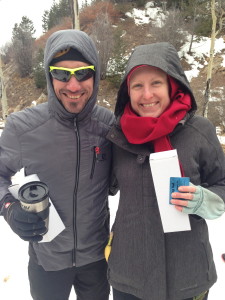 Hadji Corona and Whitney Spivey, overall winners of the 2015 Santa Fe Snowshoe Classic.