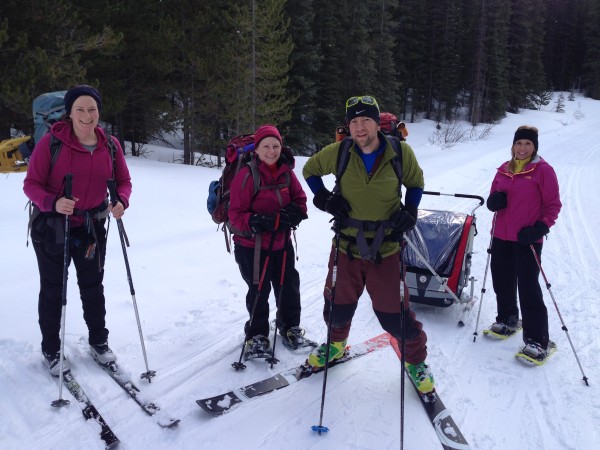 This group was on their way out from the hut, heavily loaded down with camping gear.