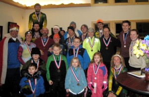 Medal winners of the Saranac Lake Winter Carnival Snowshoe Race.