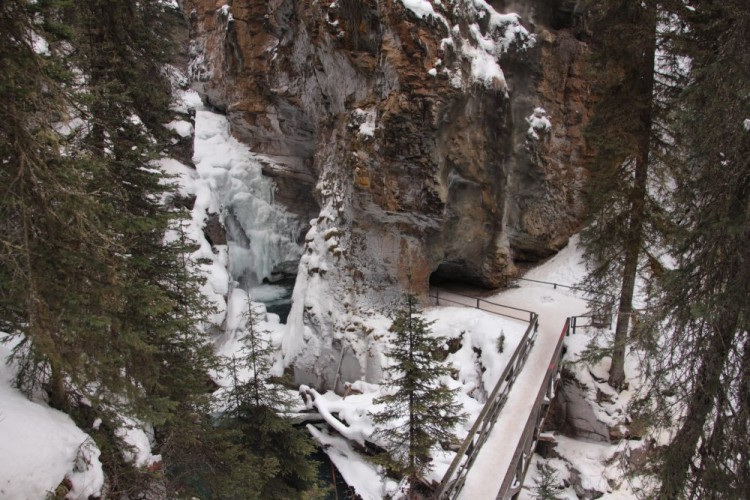 view of lower falls and walkways at Johnston's Canyon, Banff
