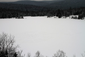 Our snow art creation on Lac Solitaire from above Jenn Smith Nelson