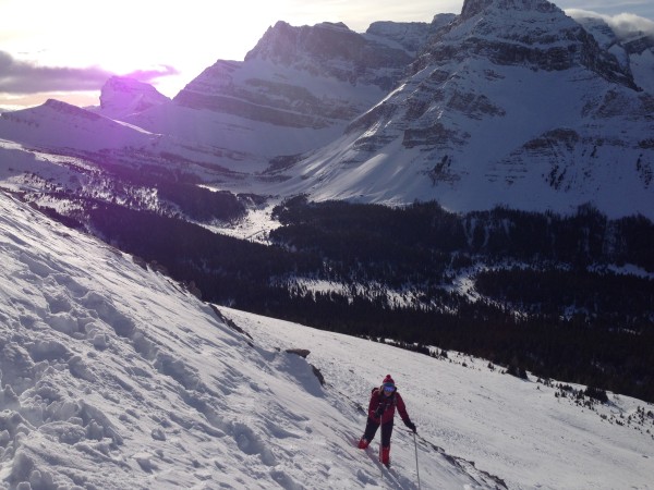 Attempting to climb Skoki Mountain from the lodge