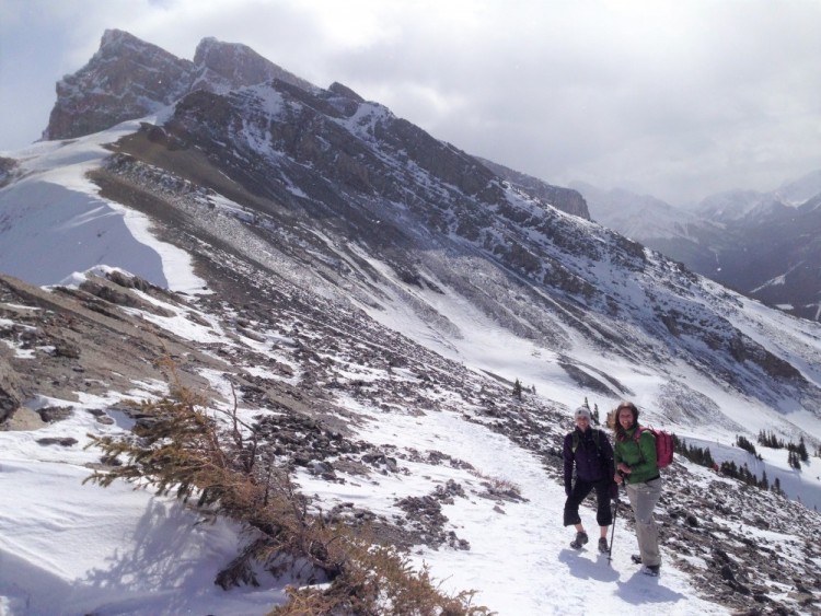 two people on saddle of Ha Ling Trail, Canmore, Alberta