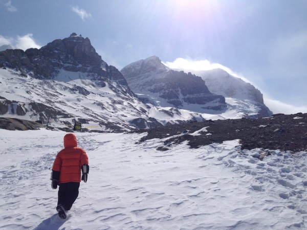 Hiking to the toe of the Athabasca Glacier, Jasper National Park