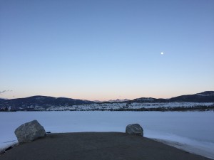 Serene moonrise over Dillon Reservoir.