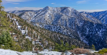 mountain in background with snow in foreground at Mt Baldy California