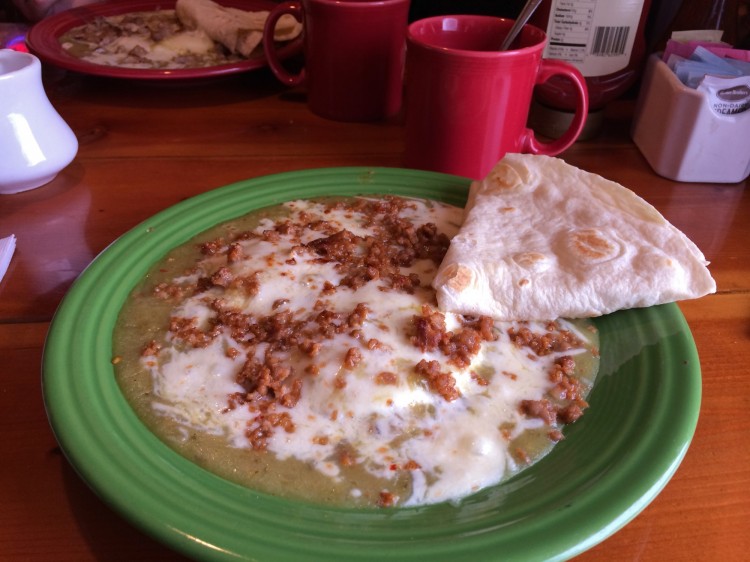 Hot and gooey Huevos Rancheros at Nora's Fish Creek Inn.