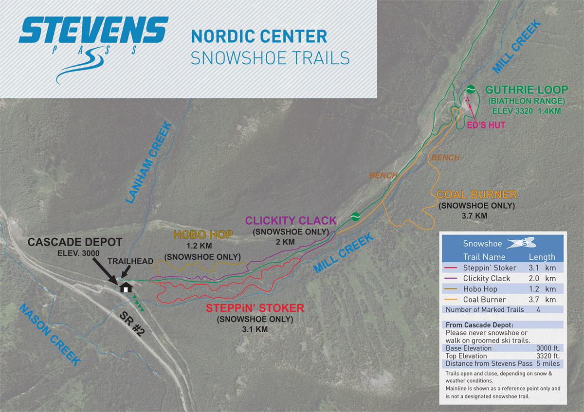 map of snowshoe trails at Stevens Pass WA