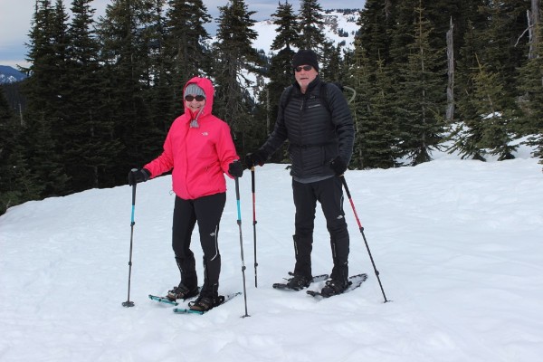 Pam and Jim Knight of Bainbridge Island, Wash. enjoy snowshoeing at Hurricane Ridge.