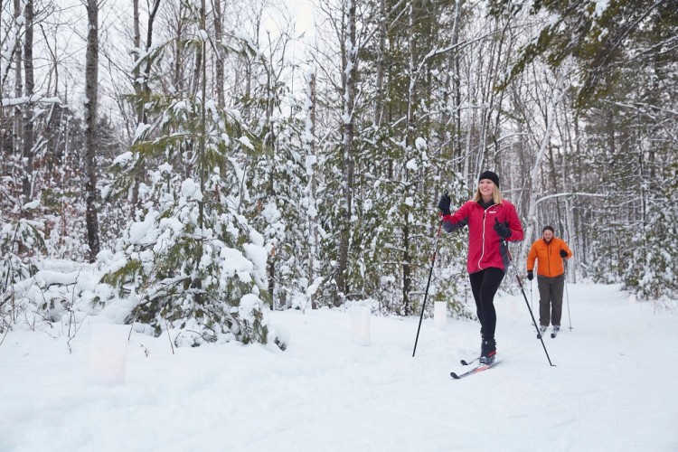 two people cross county skiing on Wisconsin Door trails