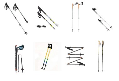 product photo compilation: 8 different poles on white background