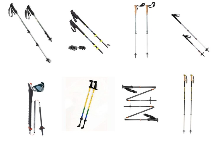 product photo compilation: 8 different poles on white background