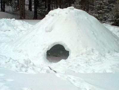 snowshoeing fun: snow quinzhee (snow shelter)