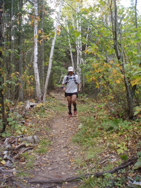 At the Sawtooth 100 Mile Ultra; note running shoes.